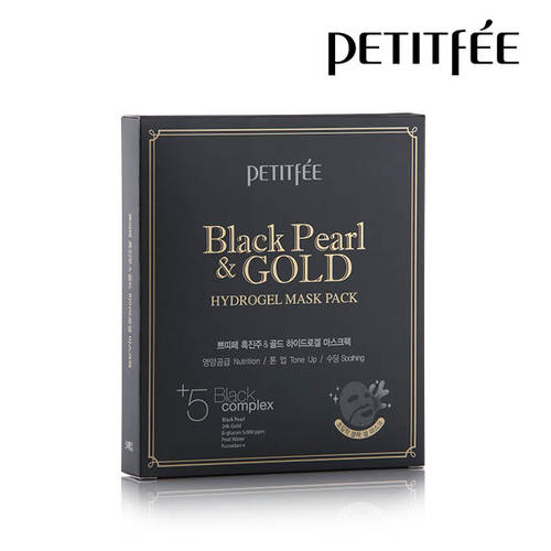 Petitfee Black Pearl & Gold hydrogel Mask Pack Гидрогелевые маски для лица жемчуг и золото, 5 шт