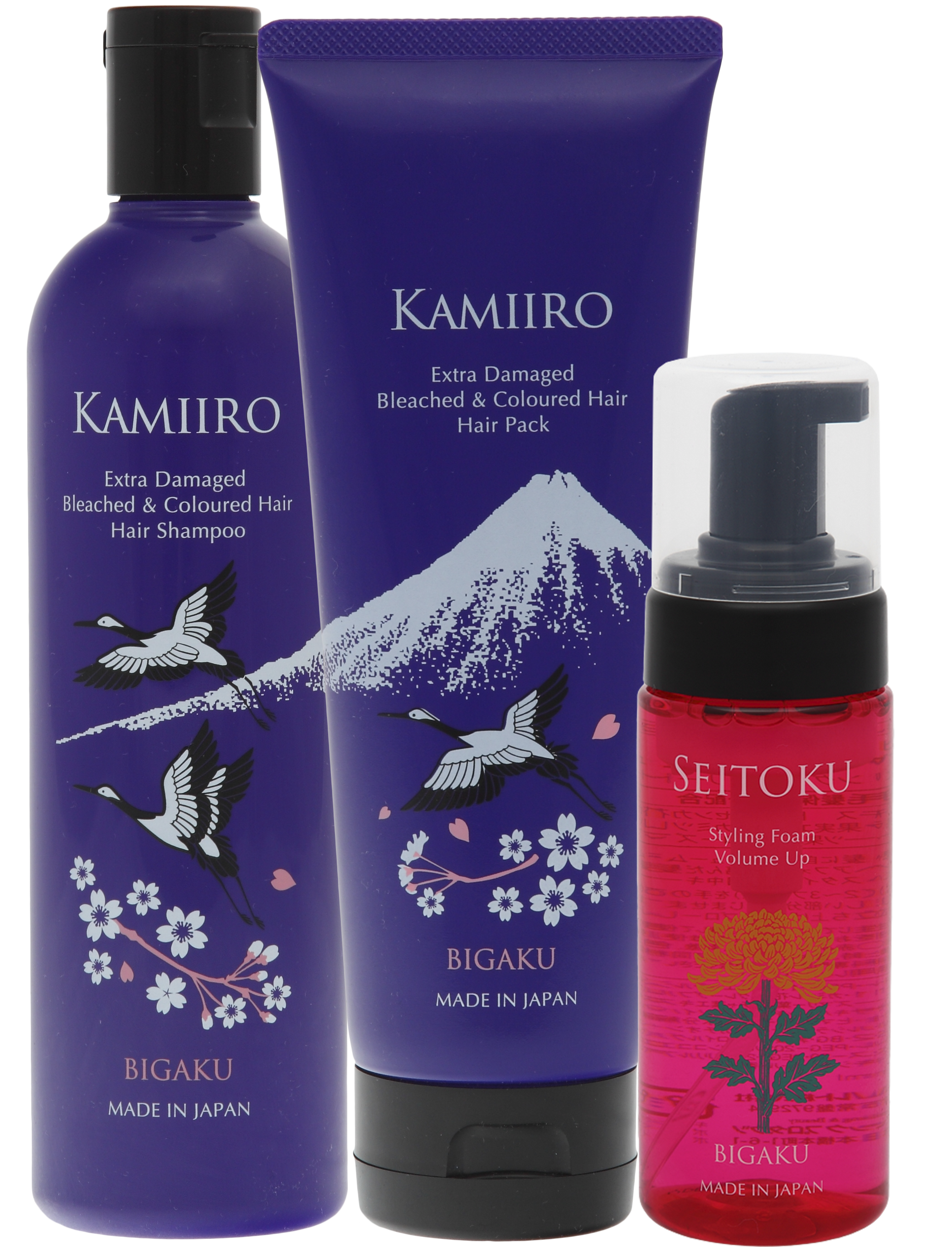 Kamiiro Extra Damaged набор шампунь, маска для окрашенных волос и пенка, 330мл + 250г+150г