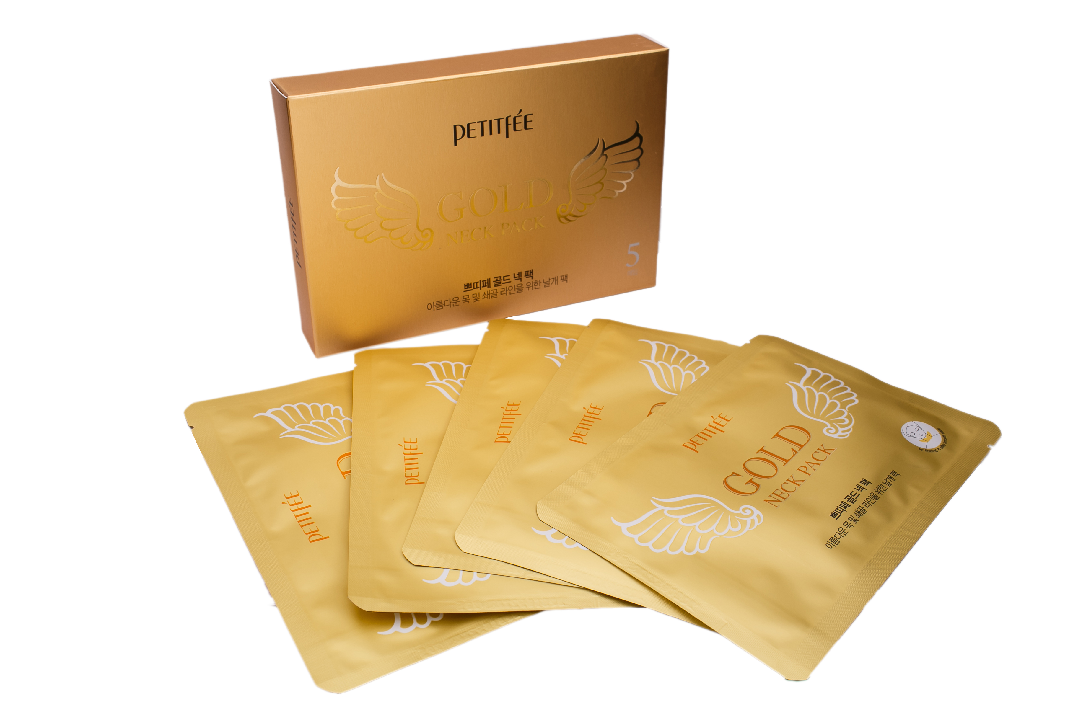 Petitfee Gold Neck Pack Гидрогелевые маски для шеи антивозрастная с золотом, 5 шт