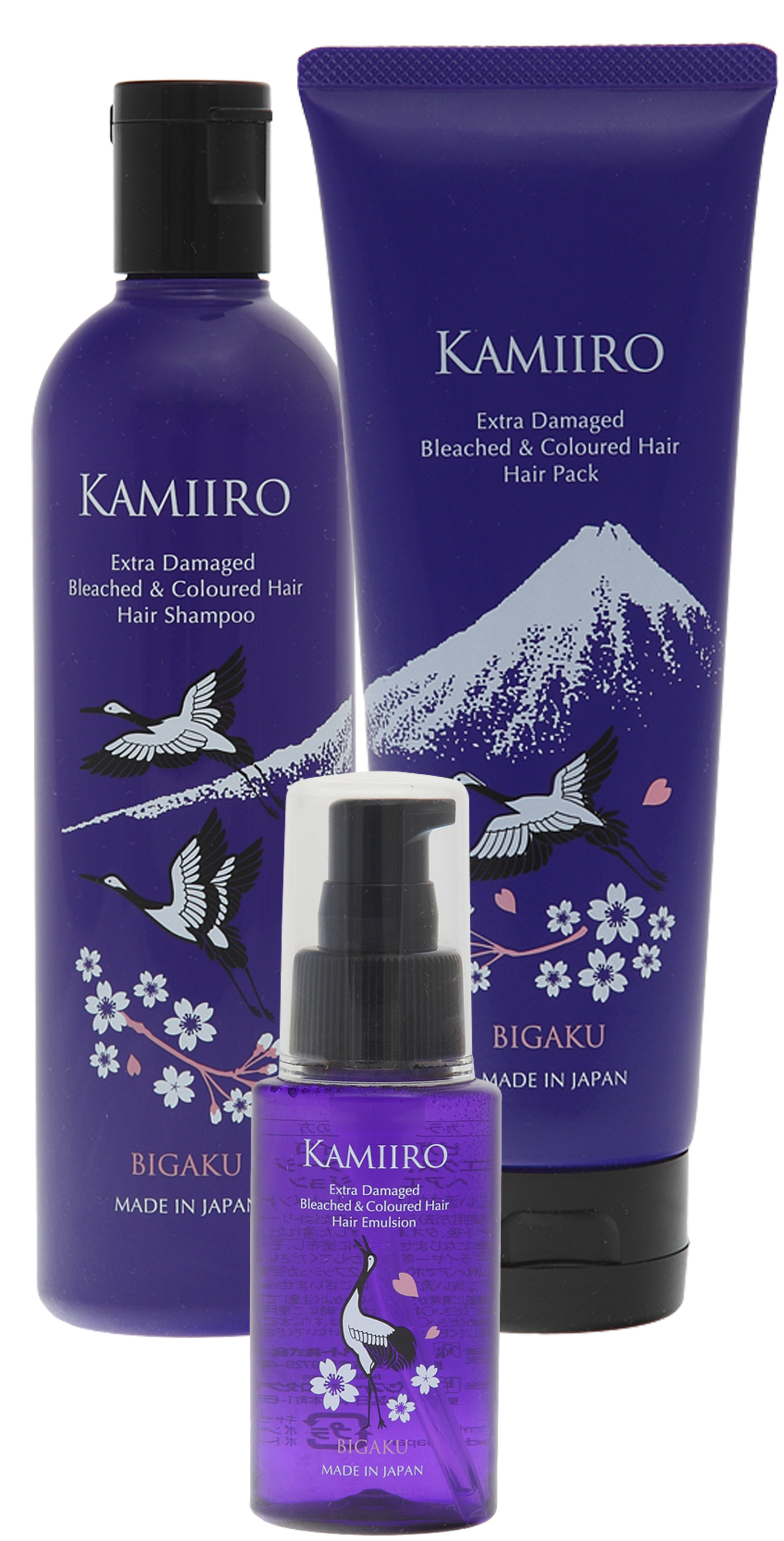 Kamiiro Extra Damaged набор шампунь, маска и эмульсия для осветленных волос, 330мл + 250г + 60мл
