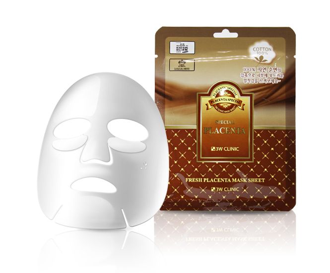 3W Clinic Fresh Placenta Mask Sheet, Тканевая маска для лица с плацентой, 1 шт