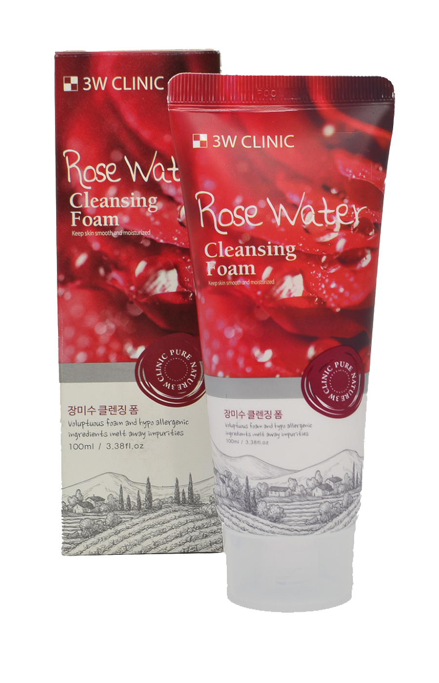 3W Clinic Rose Water Foam Cleansing пенка для умывания натуральная розовая вода, 100мл
