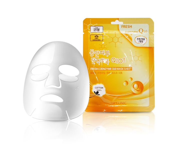 3W Clinic Fresh Coenzyme Q10 Mask Sheet, Тканевая маска для лица Коэнзим Q10, 1 шт